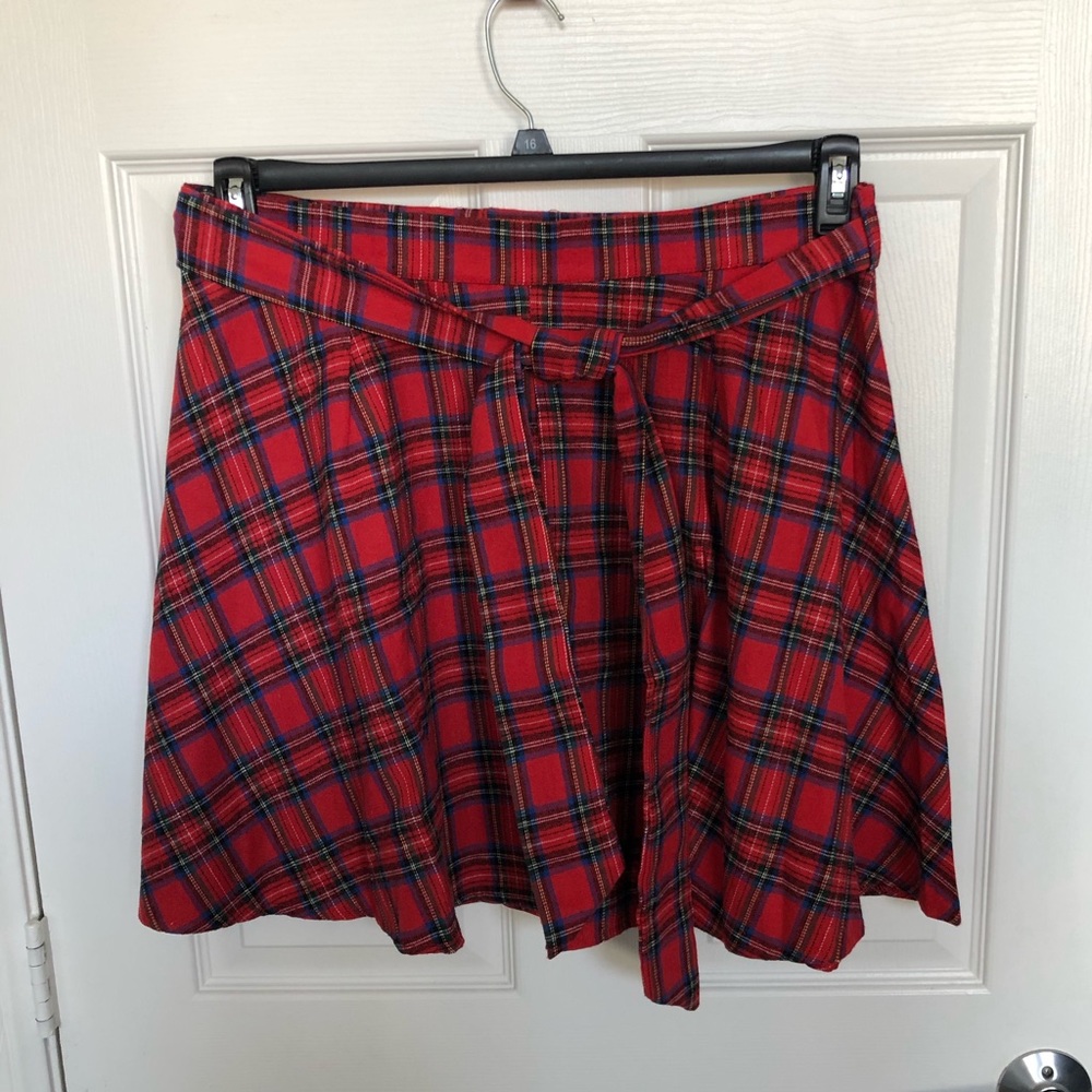 SHEIN tartan belted skirt